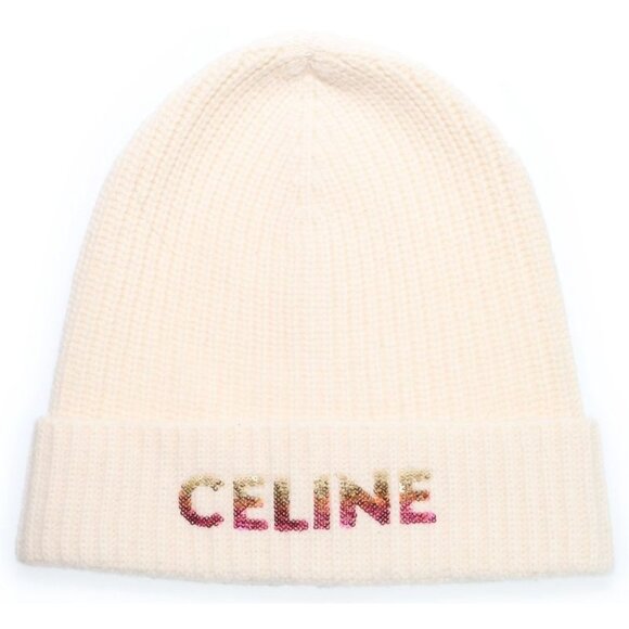 Celine 22 AW Gradient Logo Embroidered Beanie Knit Hat 2 A07 Z666 Q White main image 6